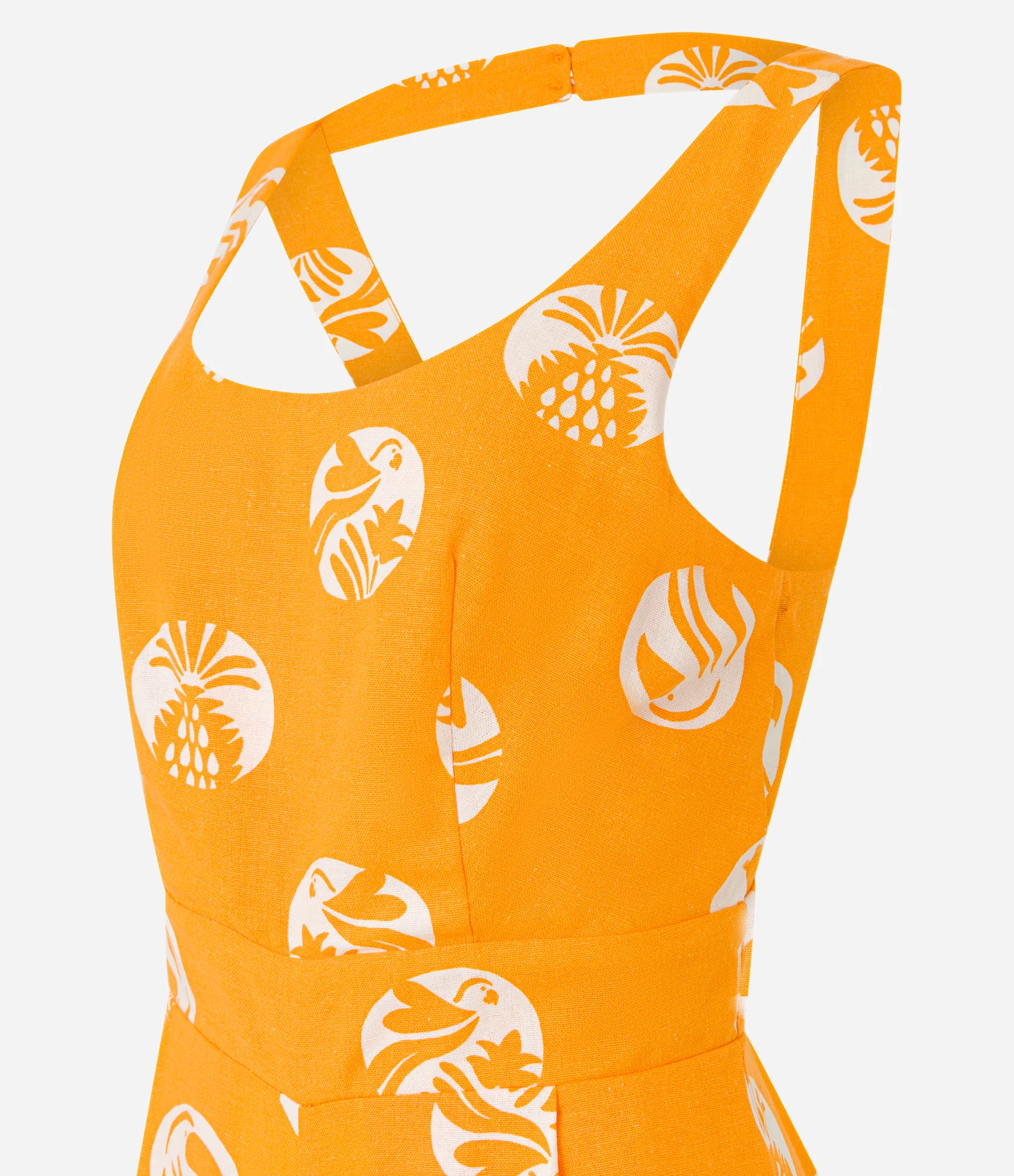 Macaquinho em Viscose e Linho com Estampa Tropical Amarelo 5