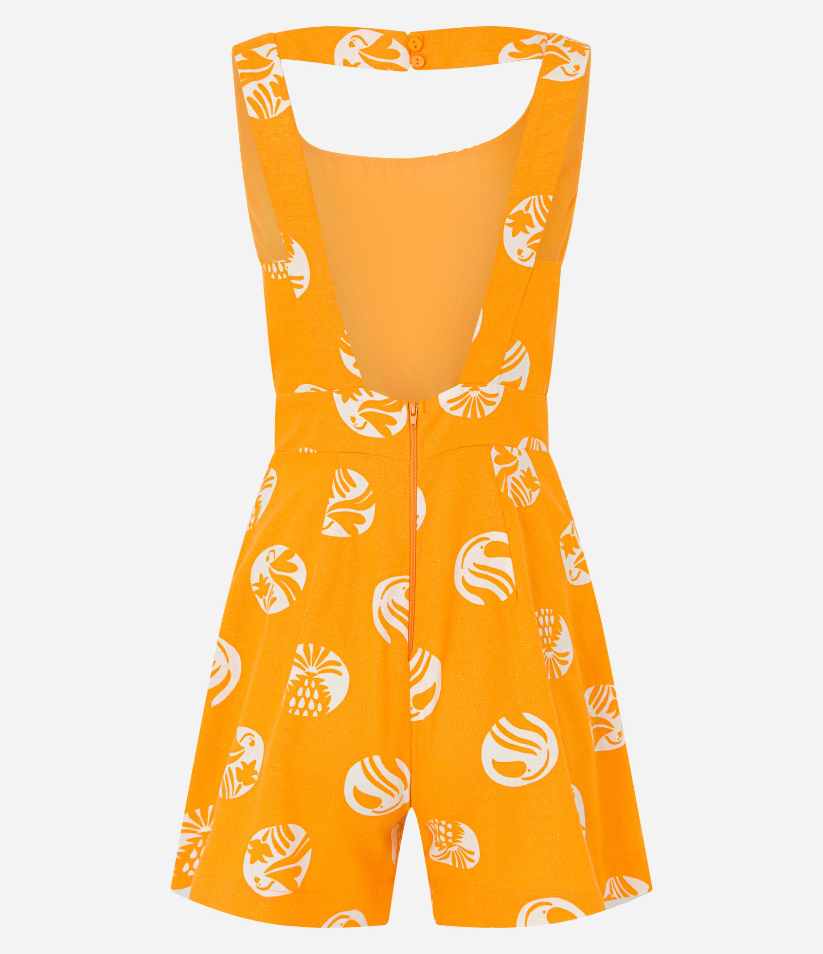 Macaquinho em Viscose e Linho com Estampa Tropical Amarelo 6