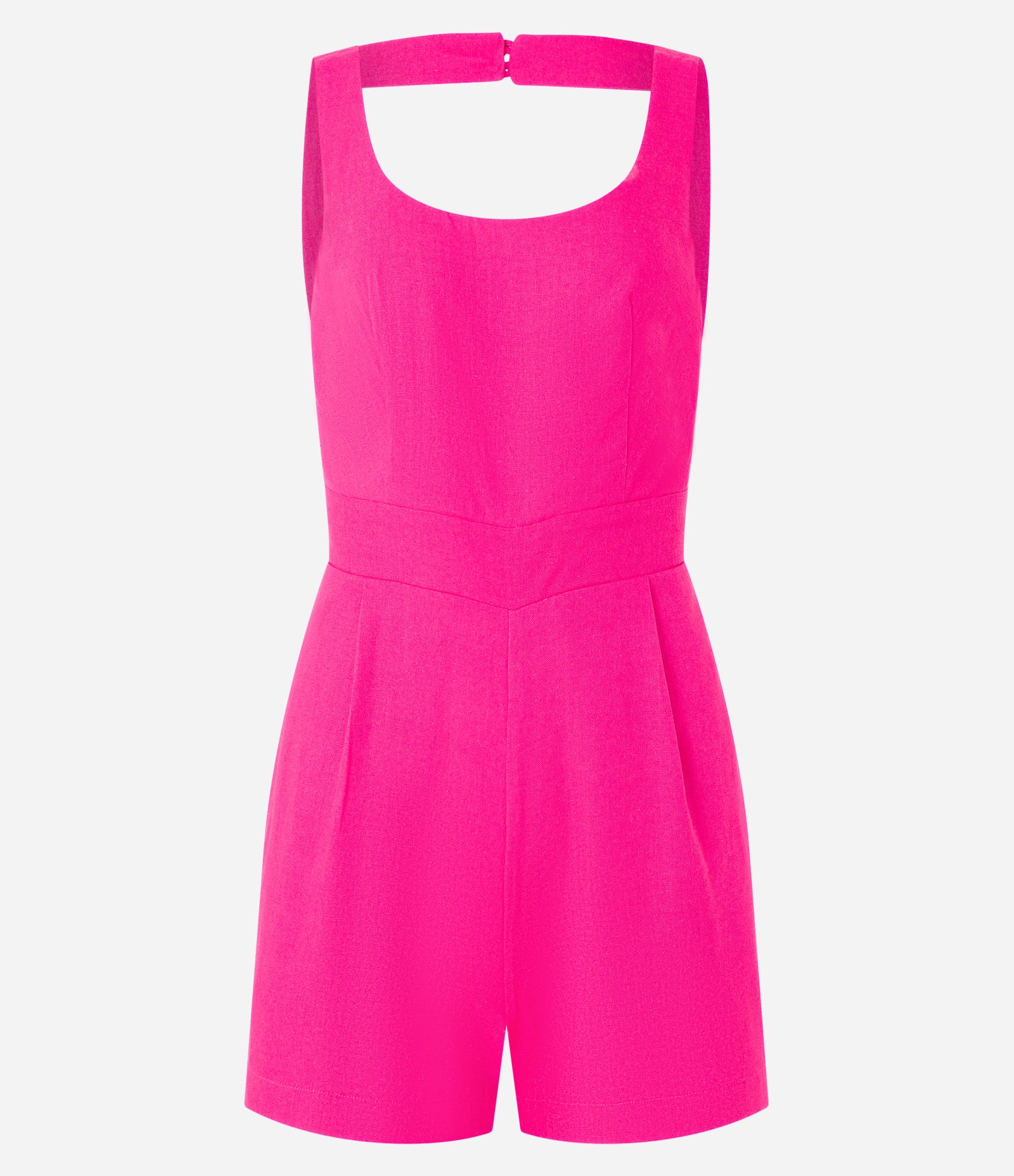 Macaquinho em Viscose e Linho com Bolsos Rosa 4