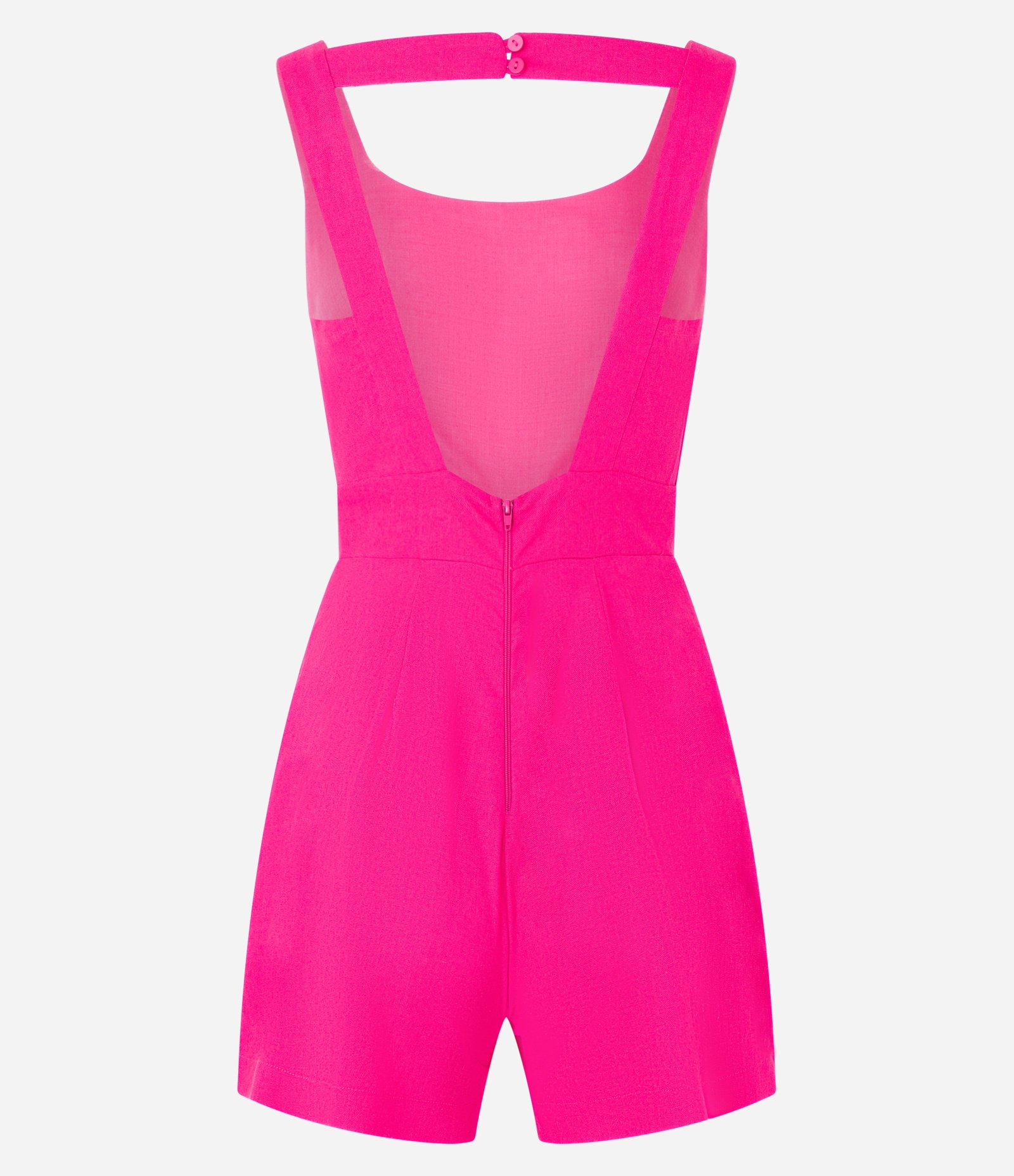 Macaquinho em Viscose e Linho com Bolsos Rosa 5