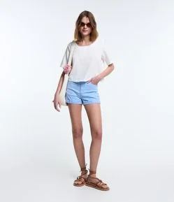 Blusa T-shirt em Viscose com Linho e Manga Curta