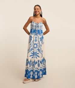 Vestido New Midi em Viscolinho com Sereias Estampadas