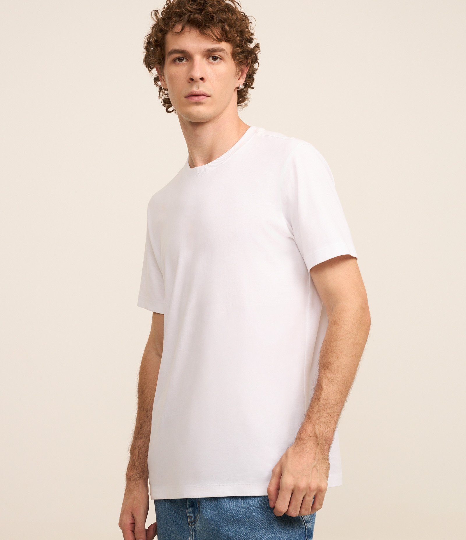 Camiseta Regular em Algodão com Manga Curta Branco 1