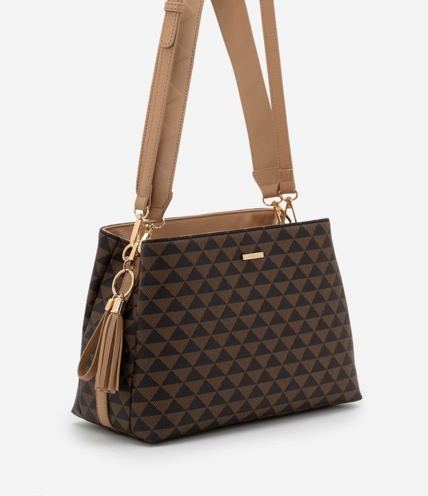 Bolsa Satchel em PU com Alça Gorgorão e Estampa Triângulos