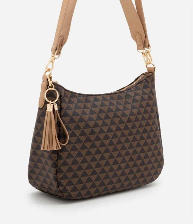 Bolsa Hobo Grande com Alças Duplas e Estampa de Triângulo