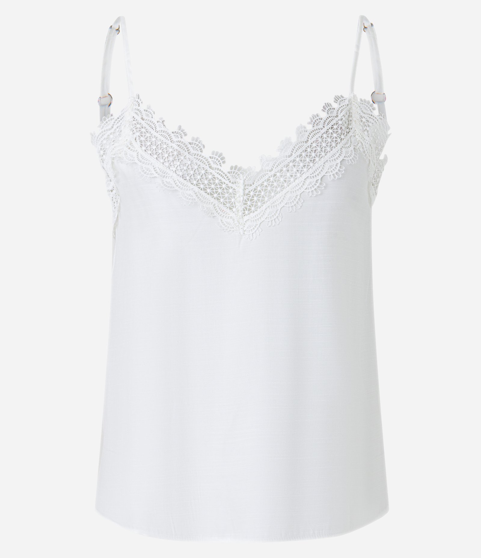 Blusa em Viscose com Alcinha Fina e Renda no Decote Branco Neve 5