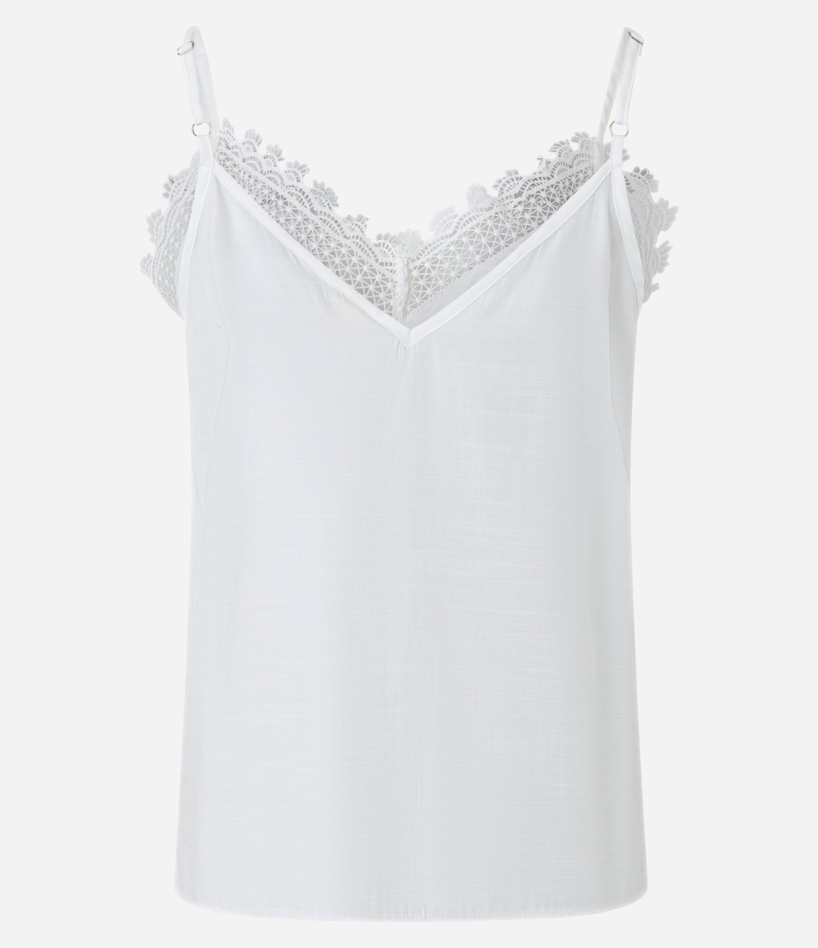 Blusa em Viscose com Alcinha Fina e Renda no Decote Branco Neve 7