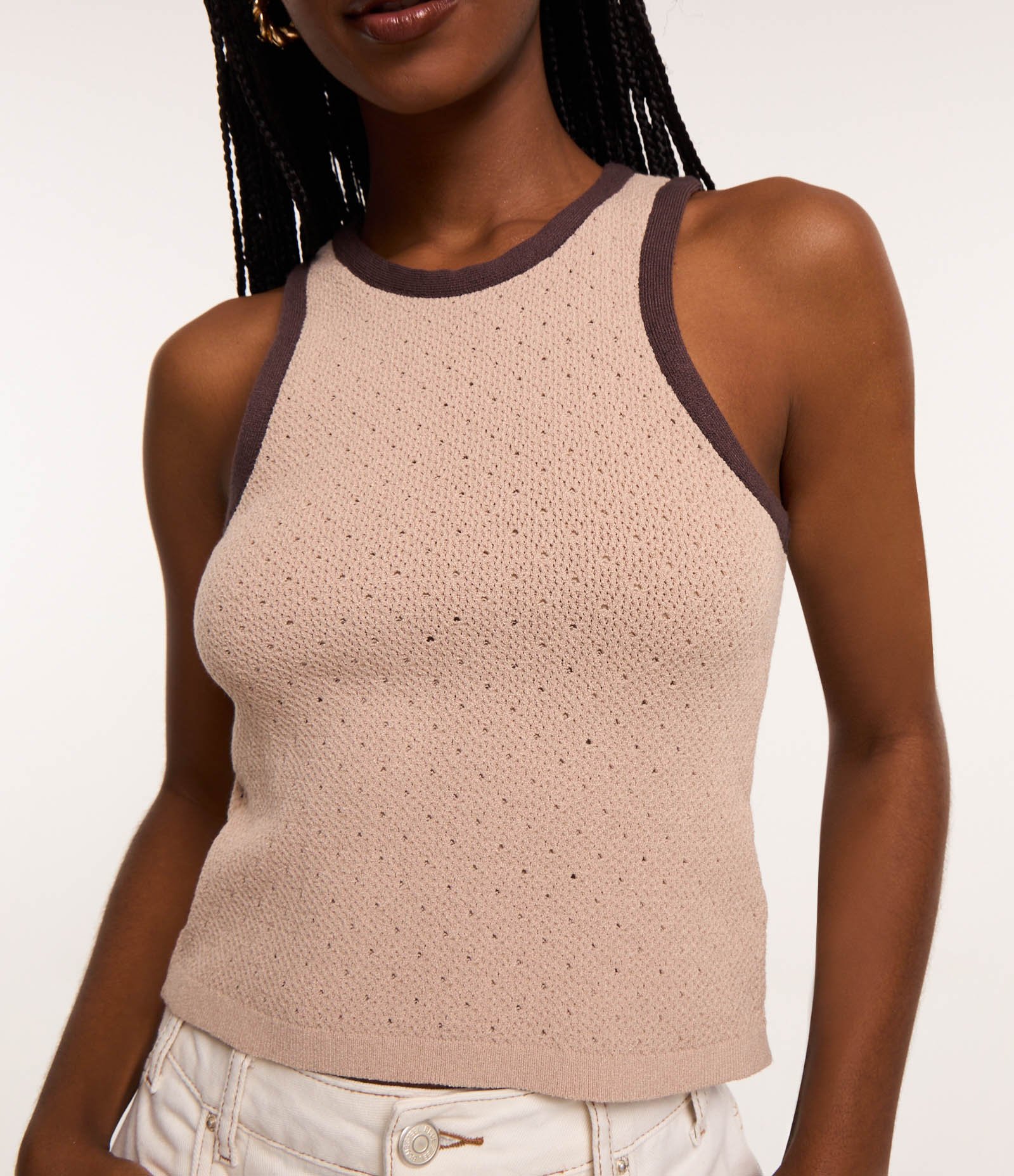Blusa em Tricô com Textura e Viés Contrastante Bege 3