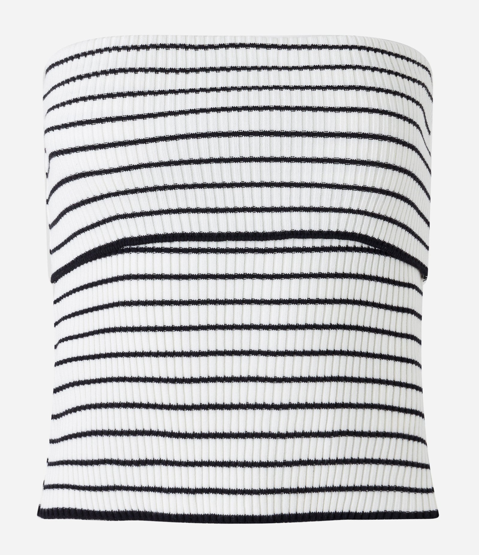 Blusa Tomara que Caia em Tricô Listrado com Pala Virada Branco/Preto 5