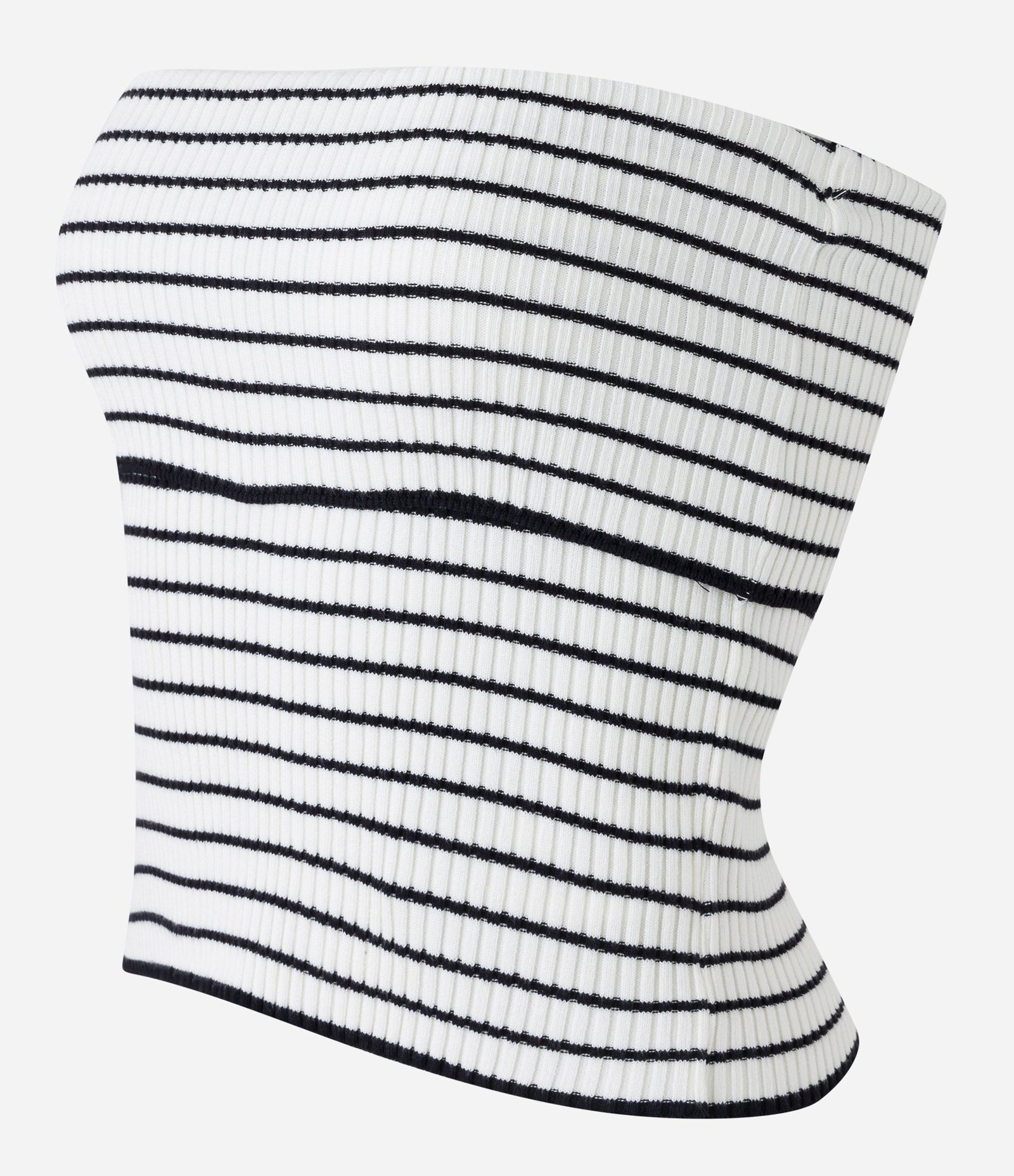 Blusa Tomara que Caia em Tricô Listrado com Pala Virada Branco/Preto 6