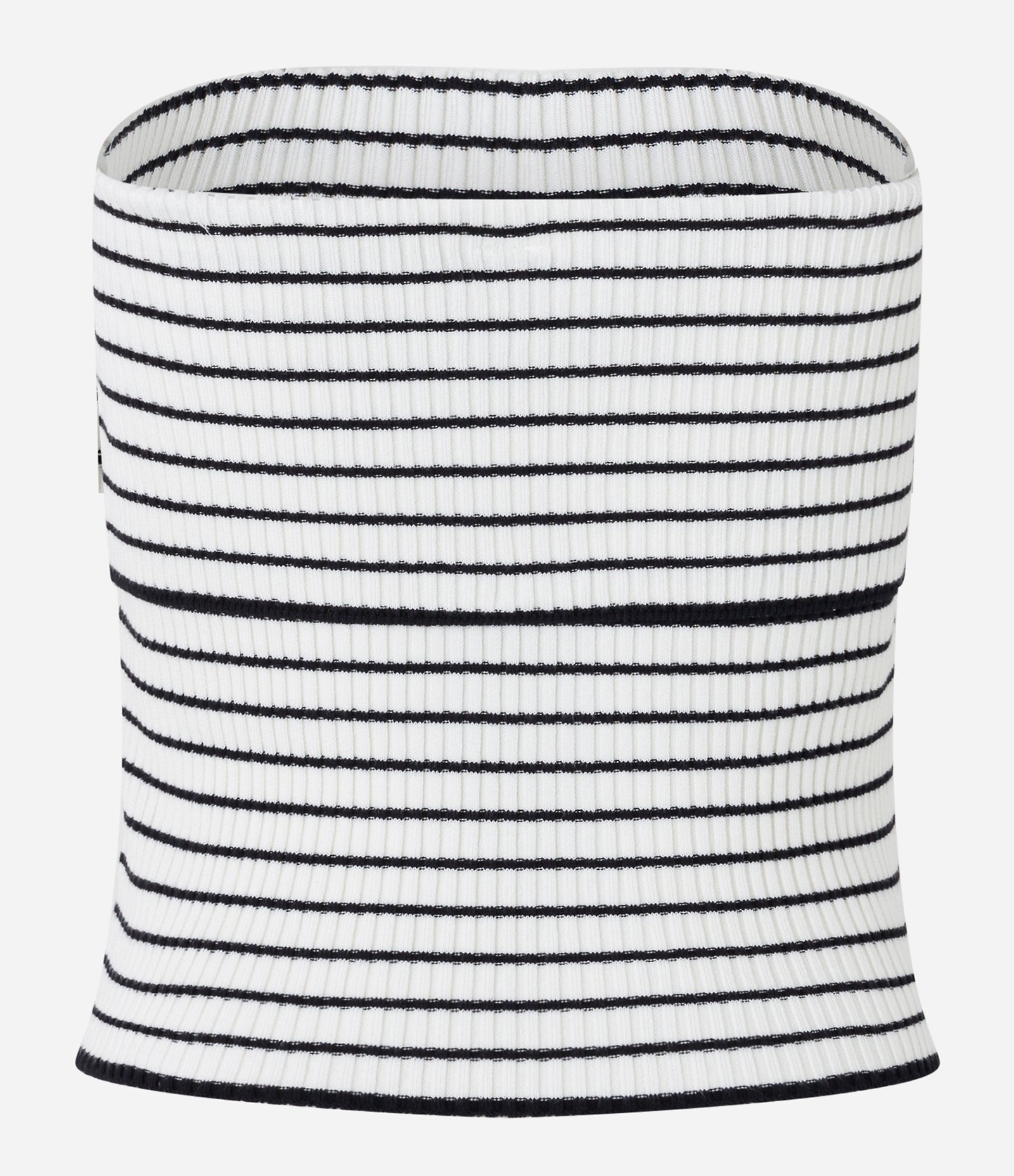 Blusa Tomara que Caia em Tricô Listrado com Pala Virada Branco/Preto 7
