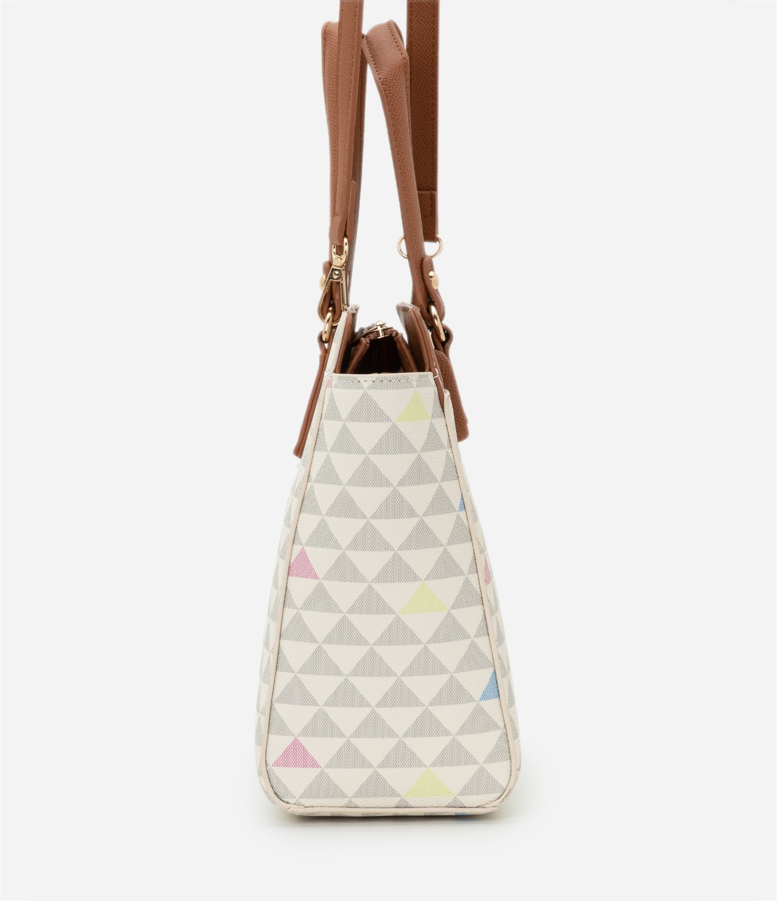 Bolsa Satchel Grande em PU Estampa Triângulos Coloridos U 2
