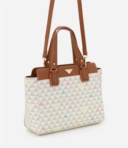 Bolsa Satchel Grande em PU Estampa Triângulos Coloridos