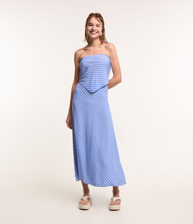 Saia New Midi em Viscose com Listras em Fio Tinto