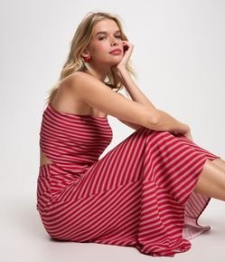 Blusa Cropped em Viscose com Listras em Fio Tinto e Lastex nas Costas