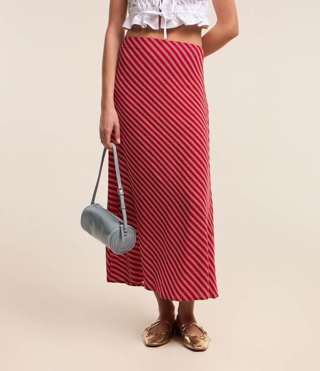 Saia New Midi em Viscose com Listras em Fio Tinto