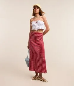 Saia New Midi em Viscose com Listras em Fio Tinto