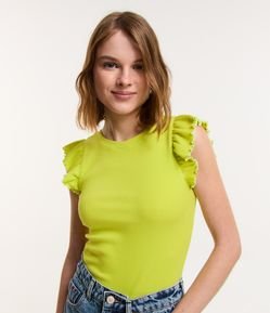 Blusa em Ribana com Babado e Viés Contrastante