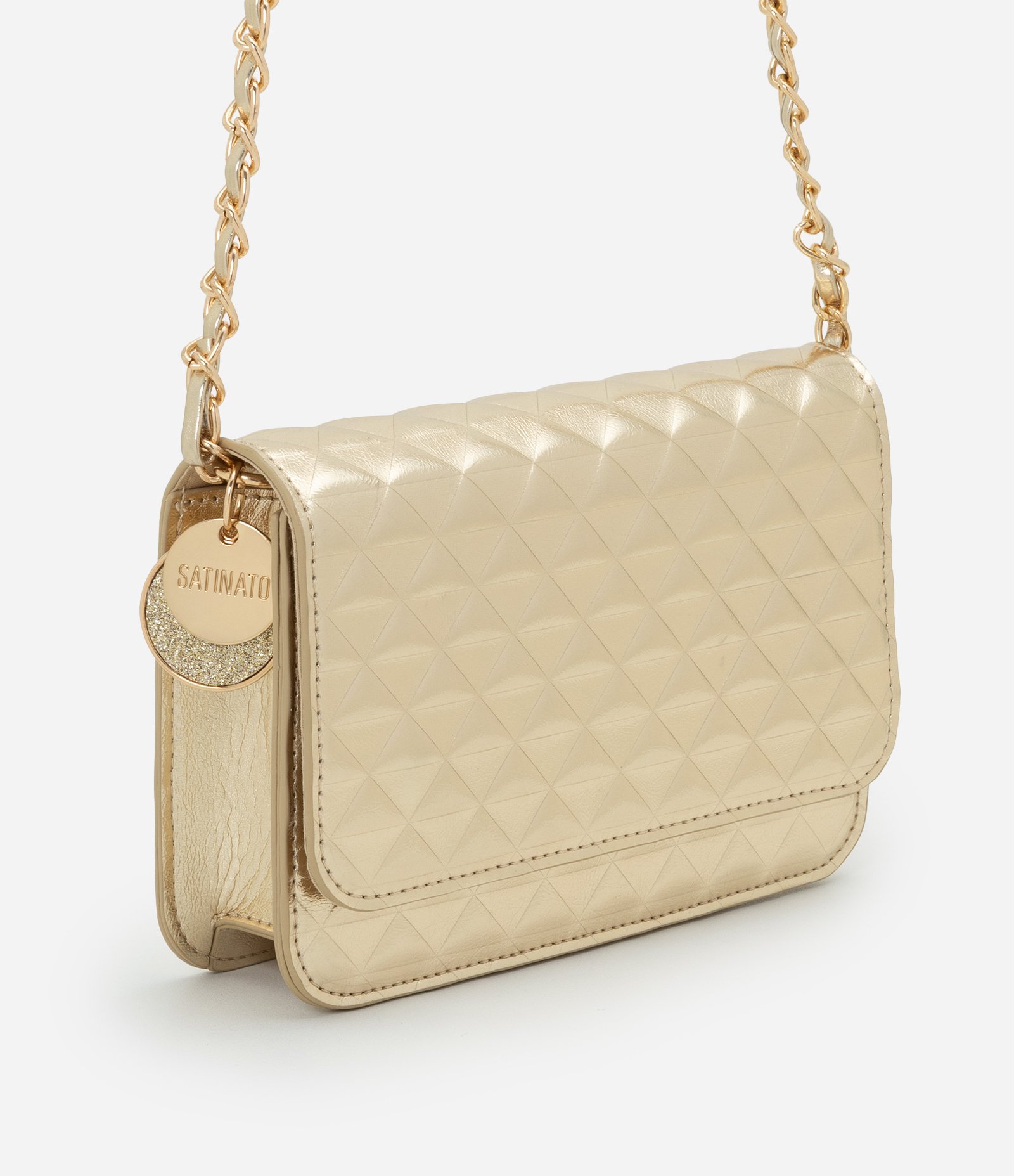 Bolsa Transversal Pequena Metalizada com Detalhe de  Pendente U 1