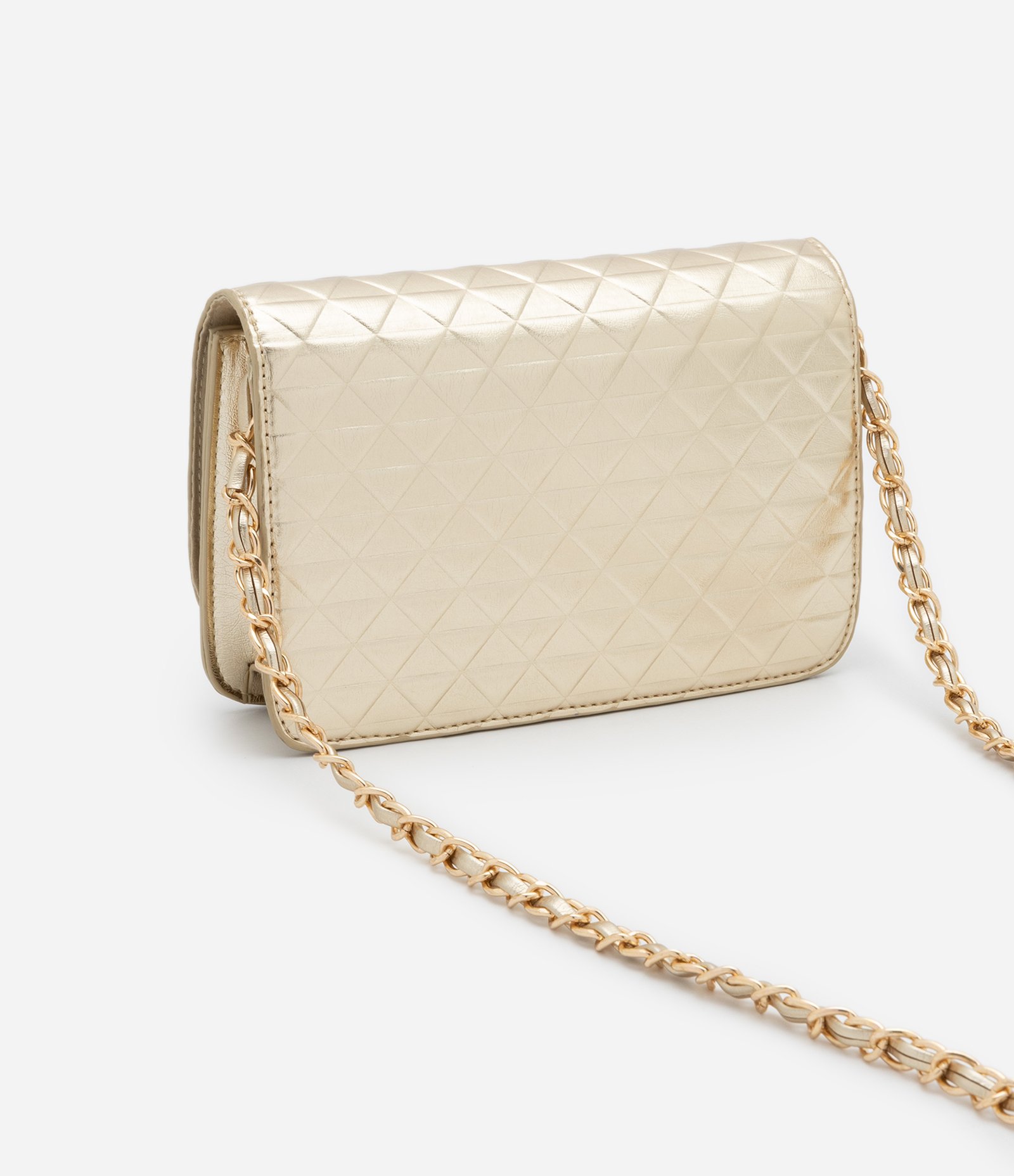 Bolsa Transversal Pequena Metalizada com Detalhe de  Pendente U 3