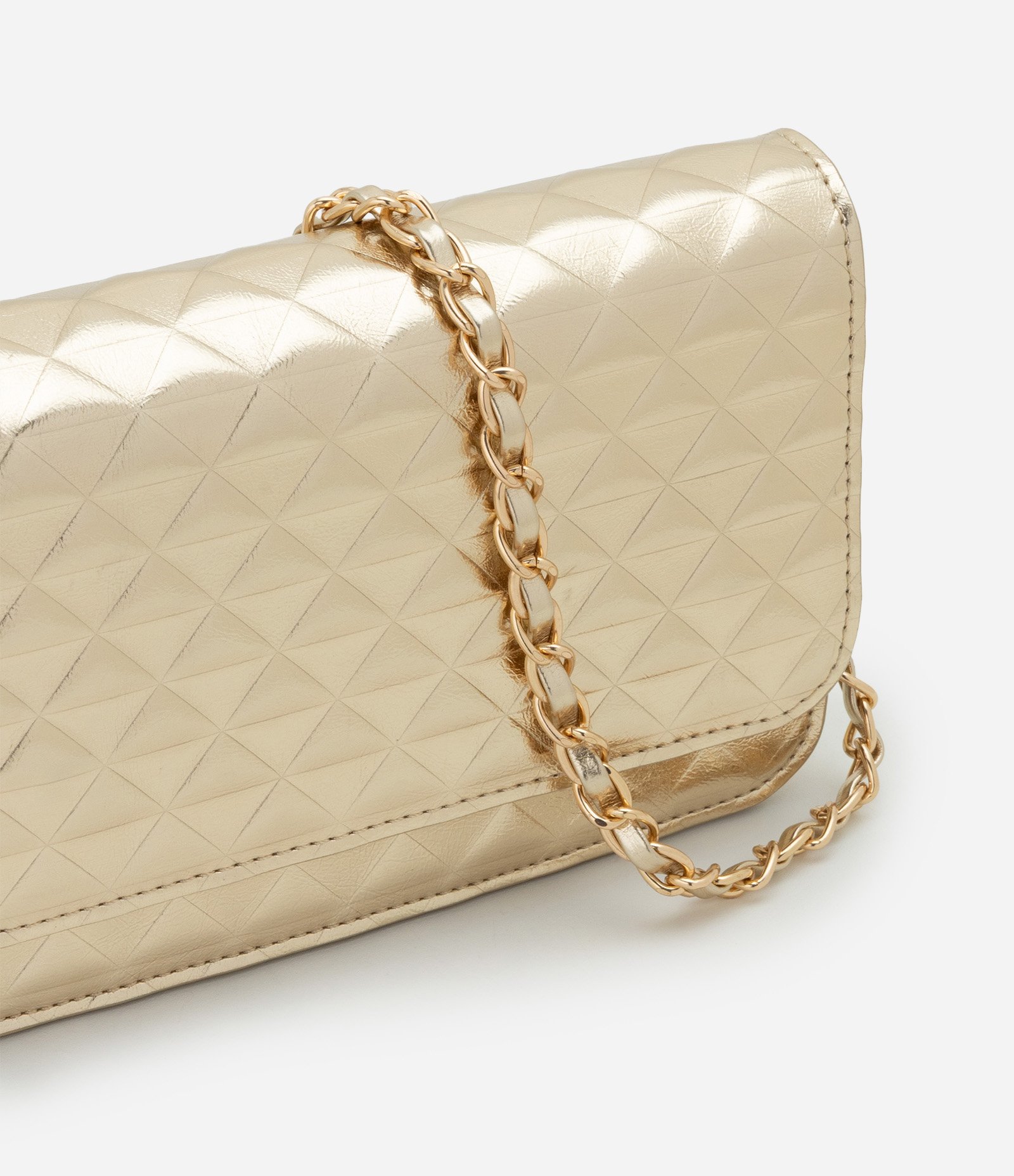 Bolsa Transversal Pequena Metalizada com Detalhe de  Pendente U 7