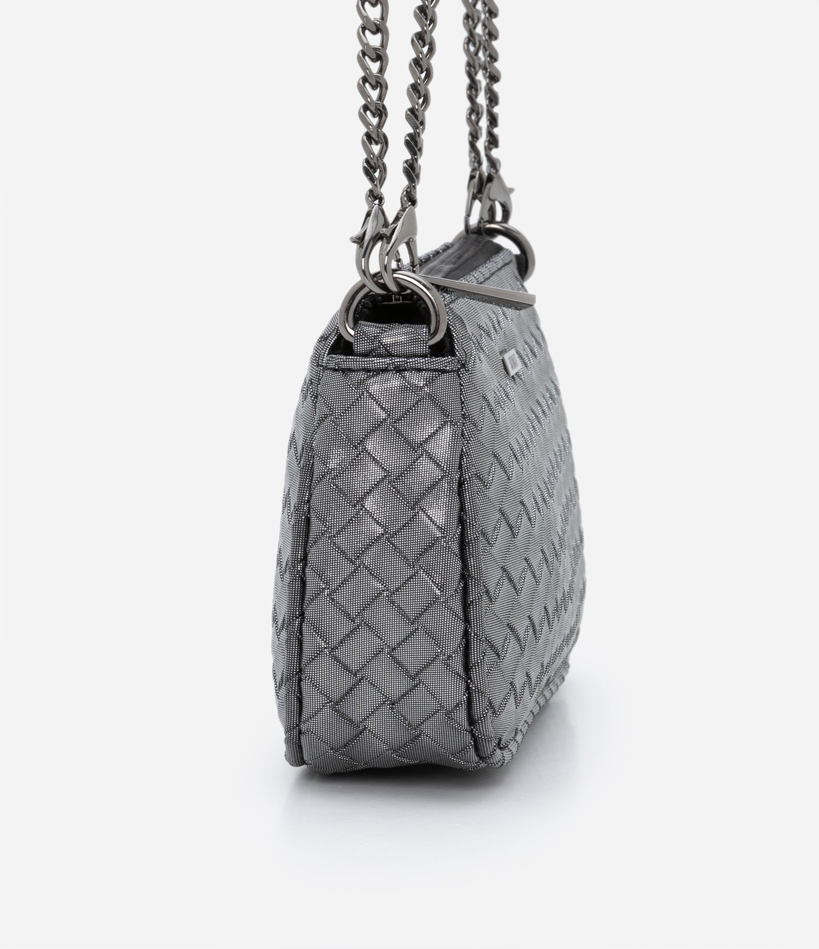 Bolsa Transversal Pequena com Textura Tressê e Alças em Corrente U 2