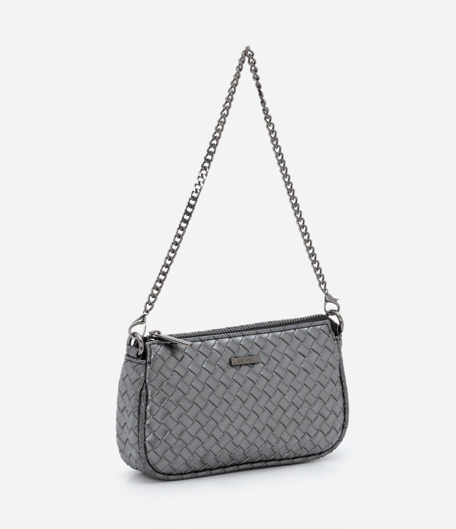 Bolsa Transversal Pequena com Textura Tressê e Alças em Corrente U 3