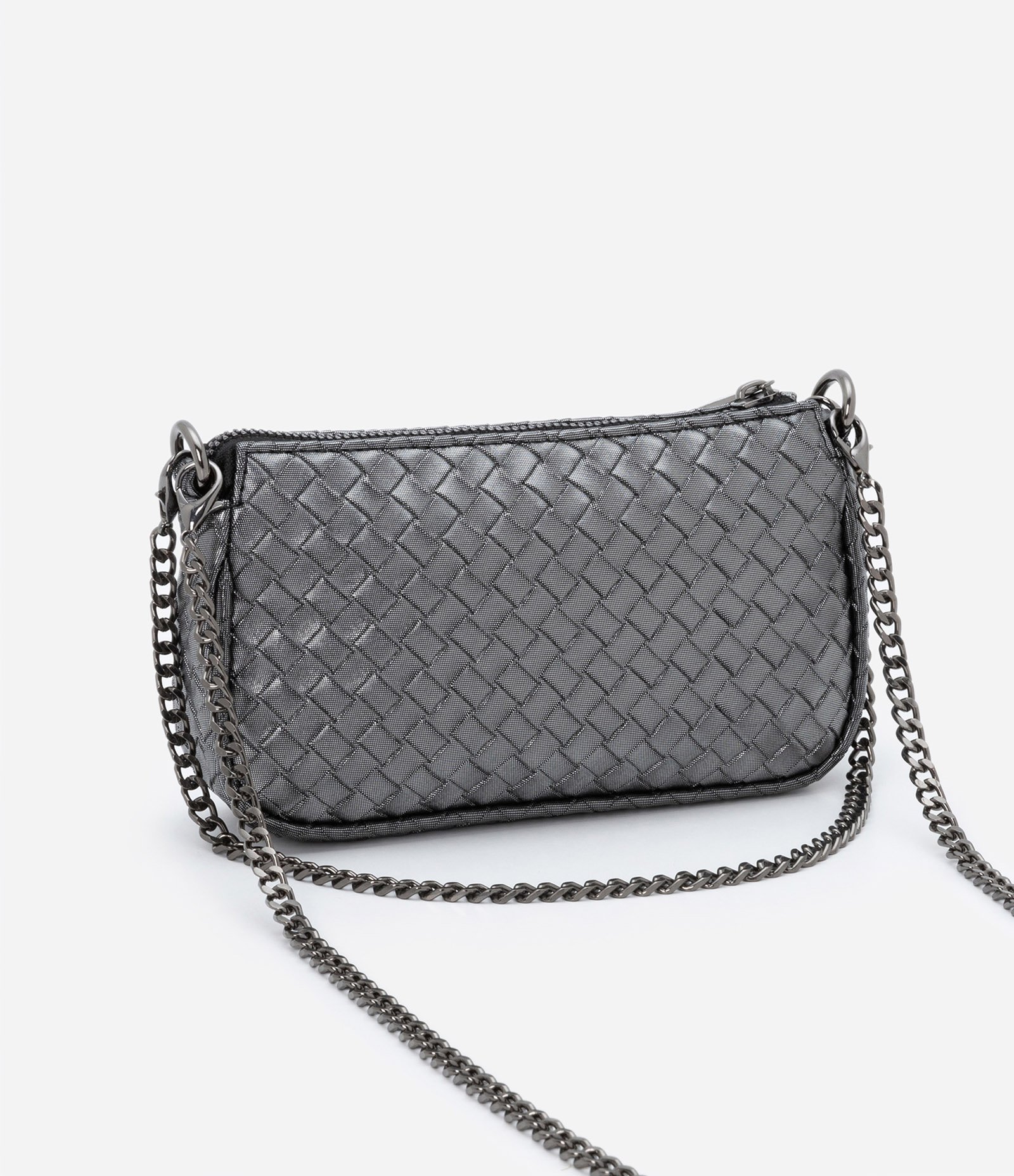 Bolsa Transversal Pequena com Textura Tressê e Alças em Corrente U 4