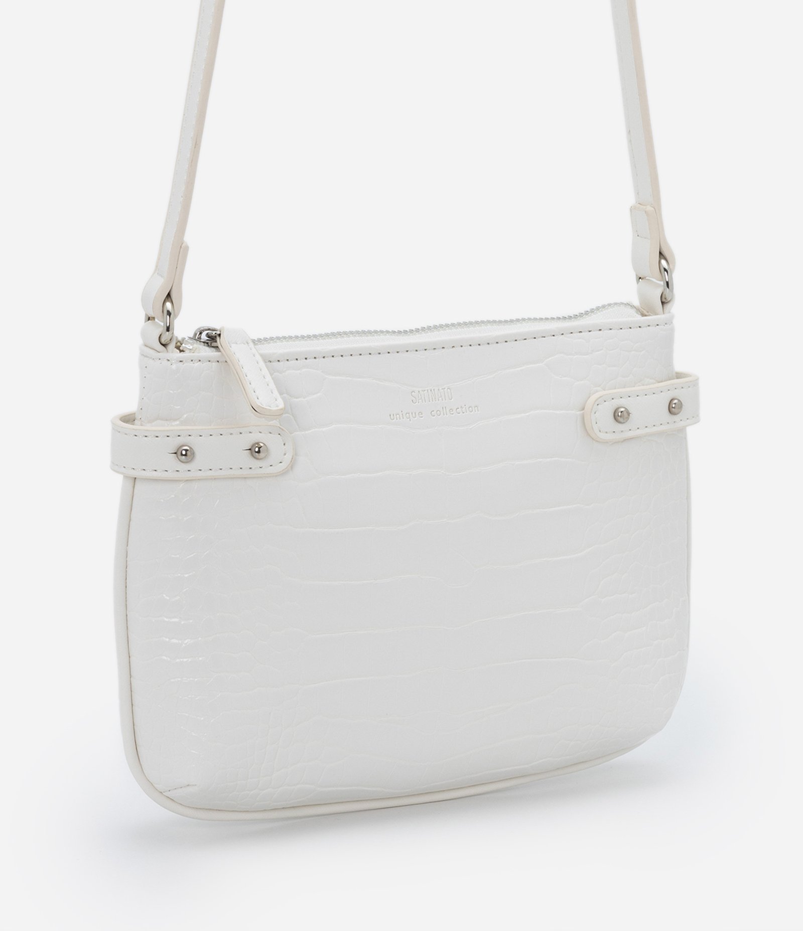 Bolsa Transversal em Pu com Textura Croco Off White 1