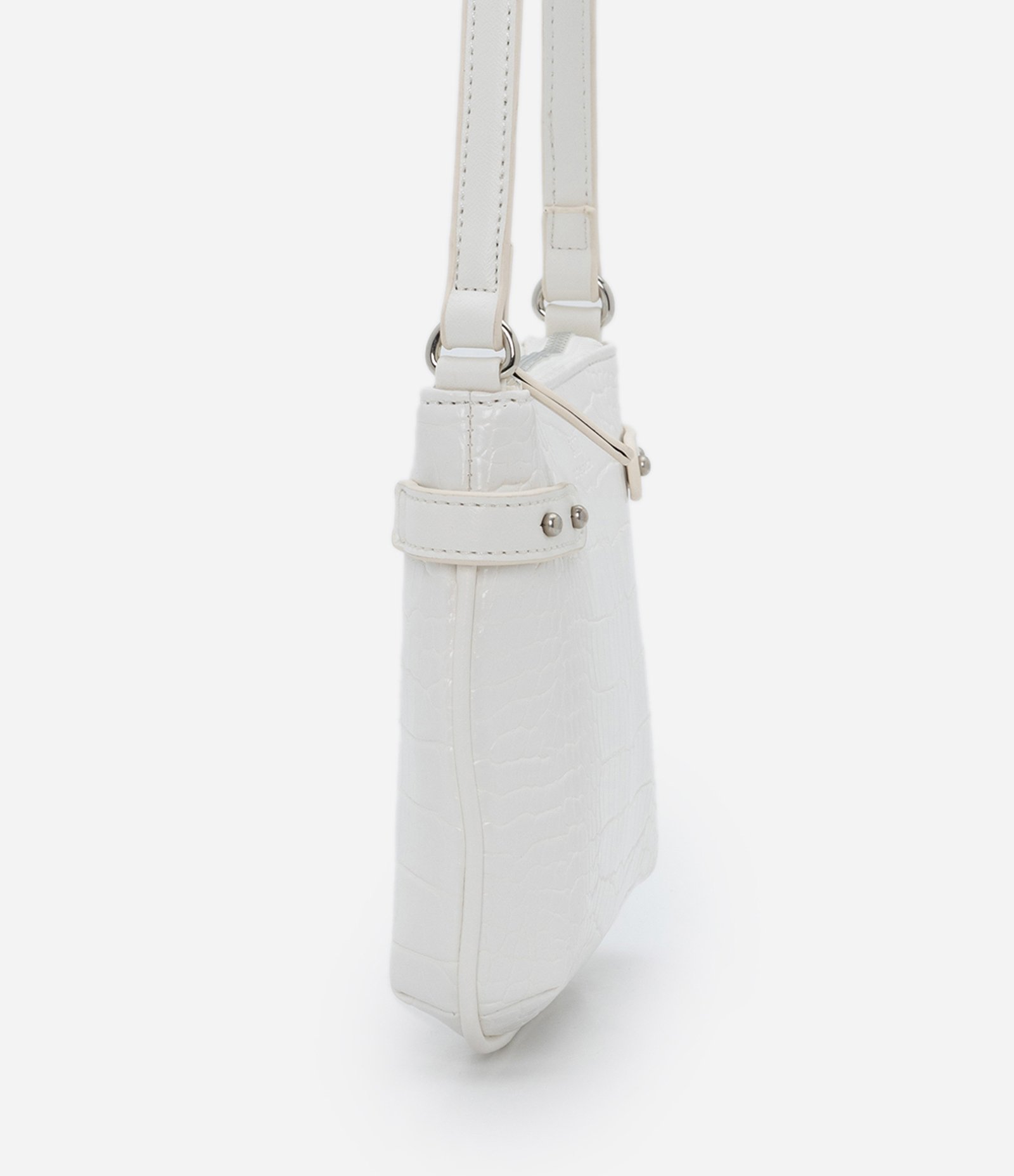 Bolsa Transversal em Pu com Textura Croco Off White 2