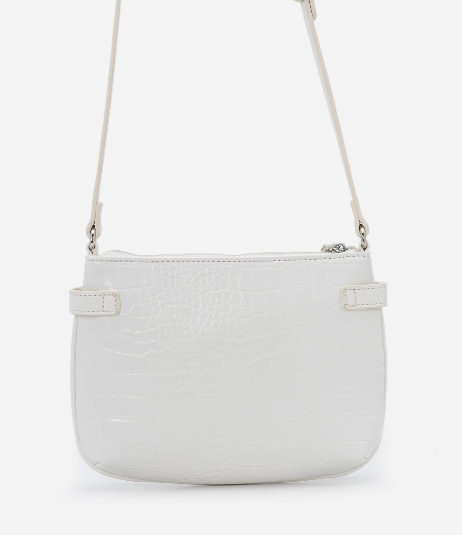 Bolsa Transversal em Pu com Textura Croco Off White 3