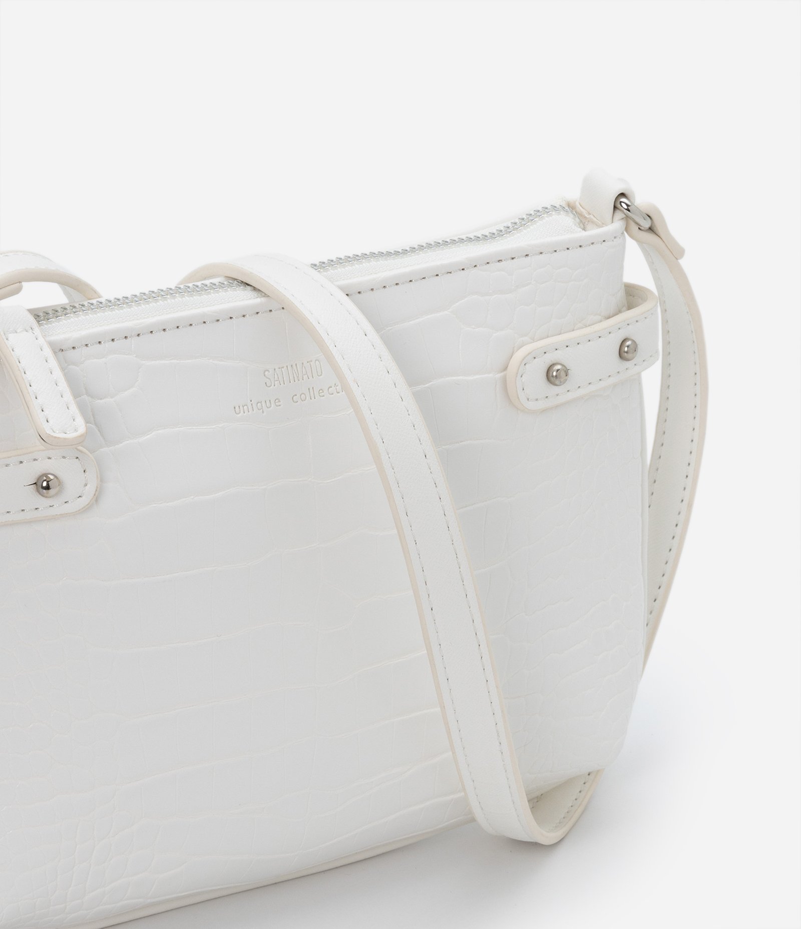 Bolsa Transversal em Pu com Textura Croco Off White 6