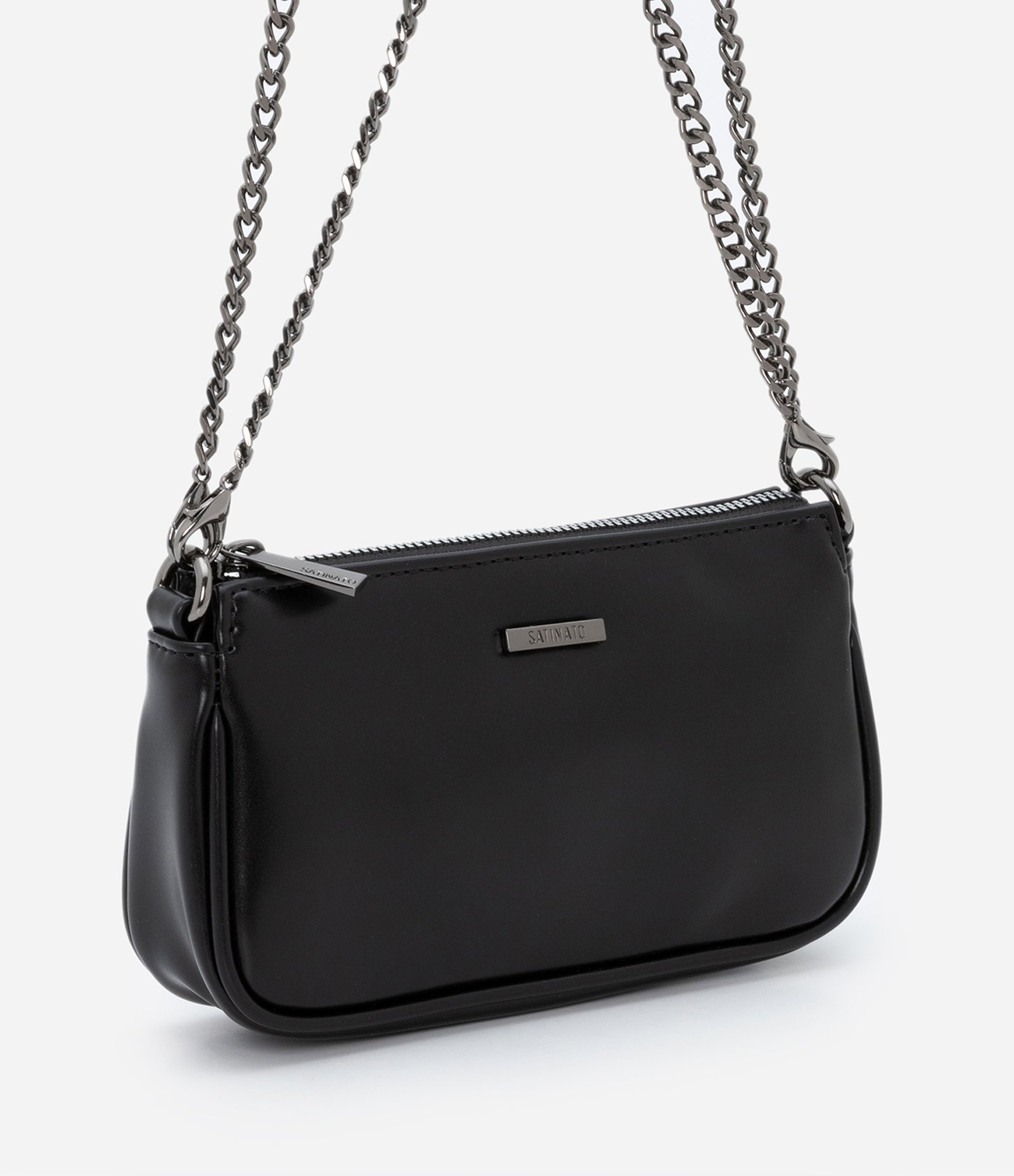 Bolsa Transversal Pequena com Alças de Corrente Preto 1