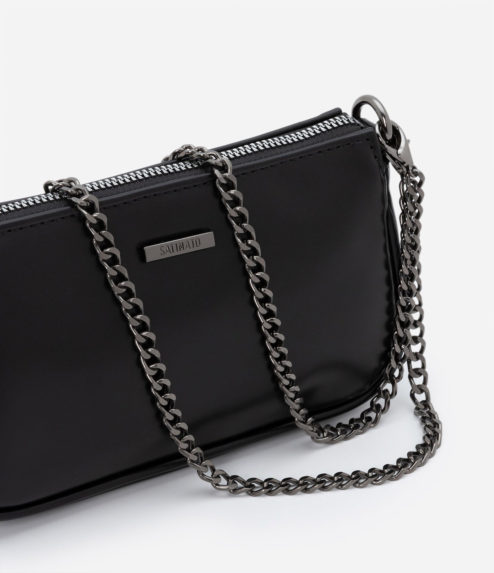 Bolsa Transversal Pequena com Alças de Corrente Preto 6