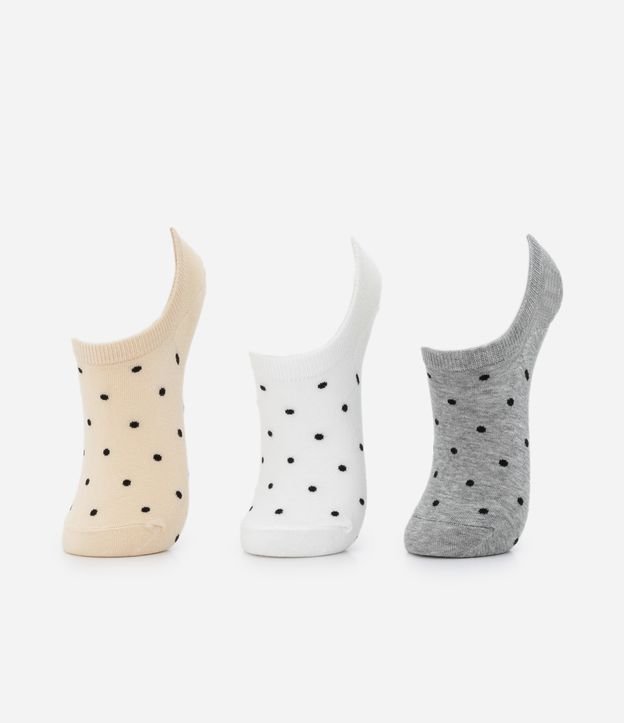 Kit 03 Meias Invisíveis em Algodão com Estampa em Poá