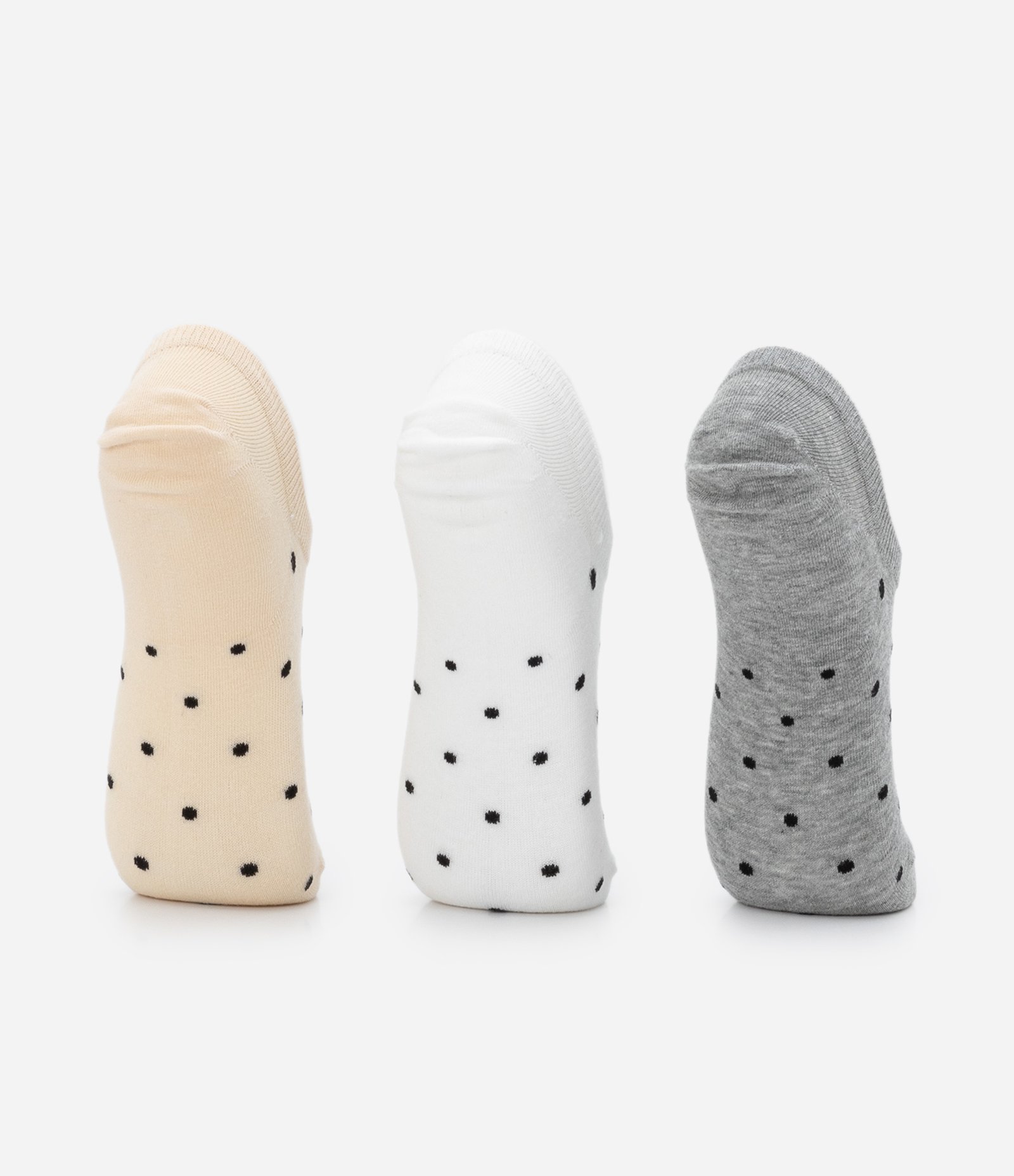 Kit 03 Meias Invisíveis em Algodão com Estampa em Poá Bege/Branco/Cinza 3