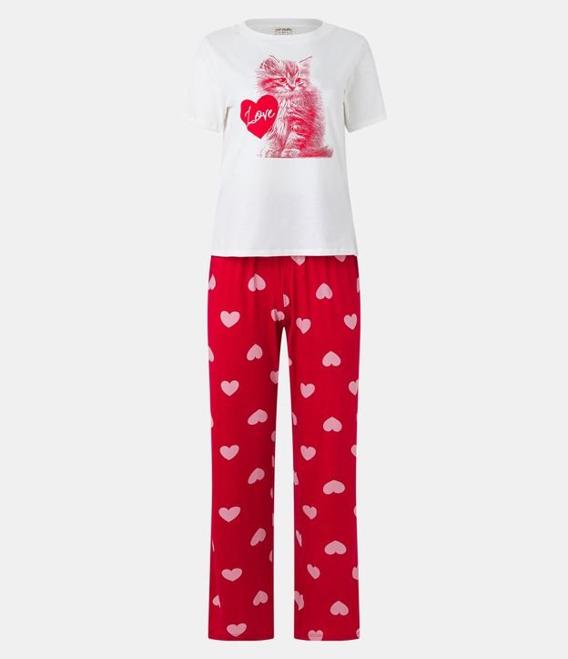 Pijama Longo com Estampa de Corações Branco/Vermelho 5