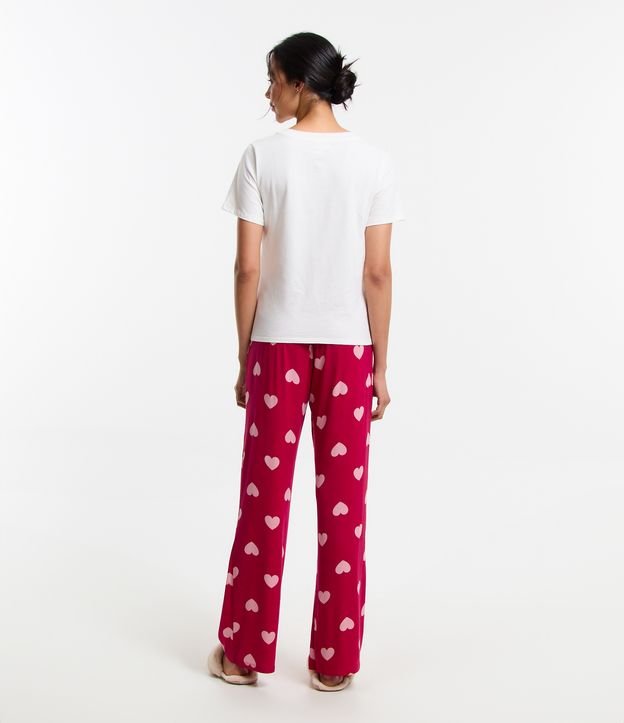 Pijama Longo com Estampa de Corações Branco/Vermelho 2