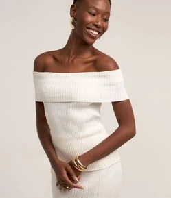 Blusa Ombro a Ombro em Tricô Canelado