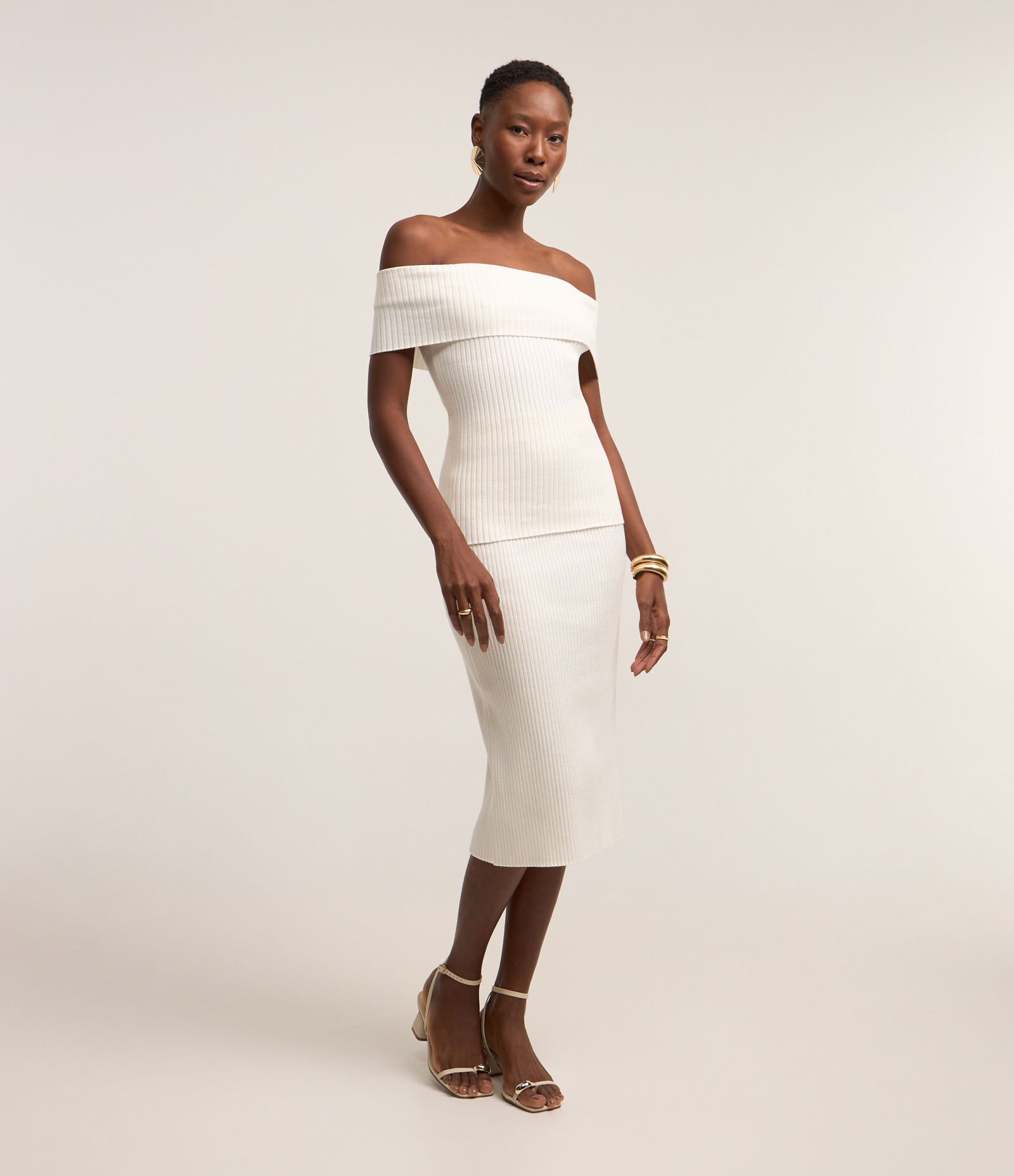 Saia em Tricô Canelado Branco Neve 1