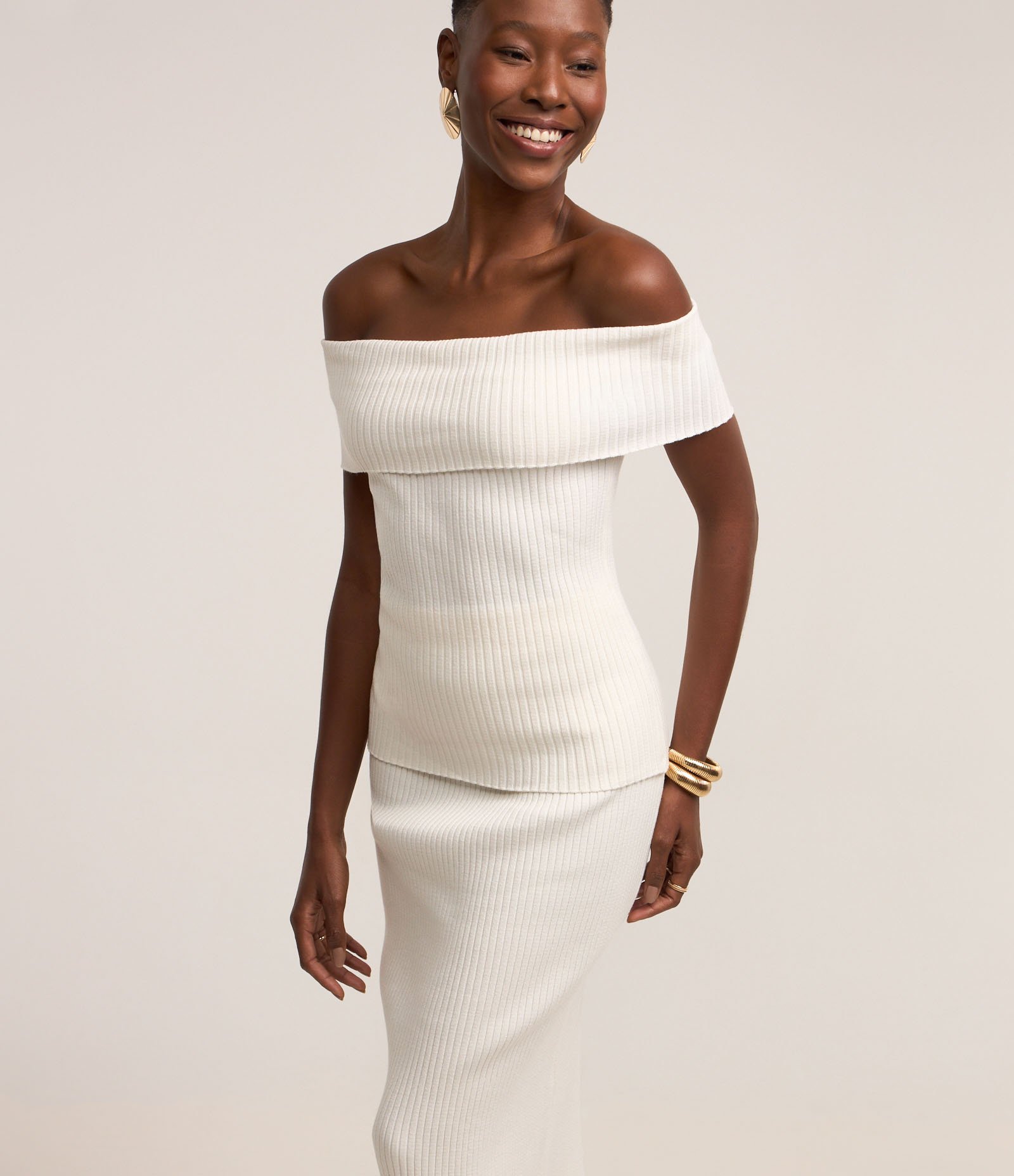 Saia em Tricô Canelado Branco Neve 2