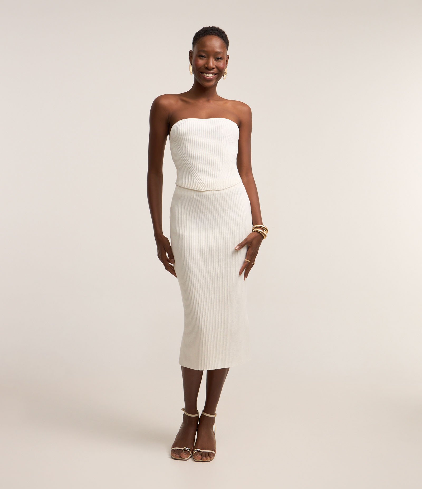 Saia em Tricô Canelado Branco Neve 5