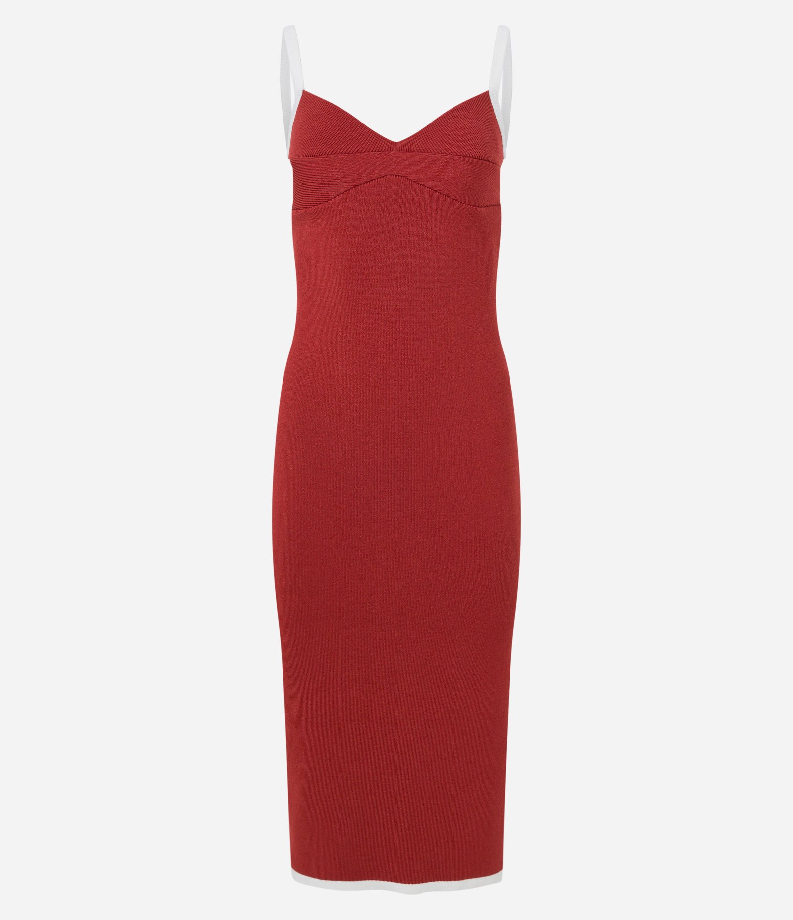 Vestido Midi om Alça Contrastante e Busto Texturizado Marrom Terracota 8