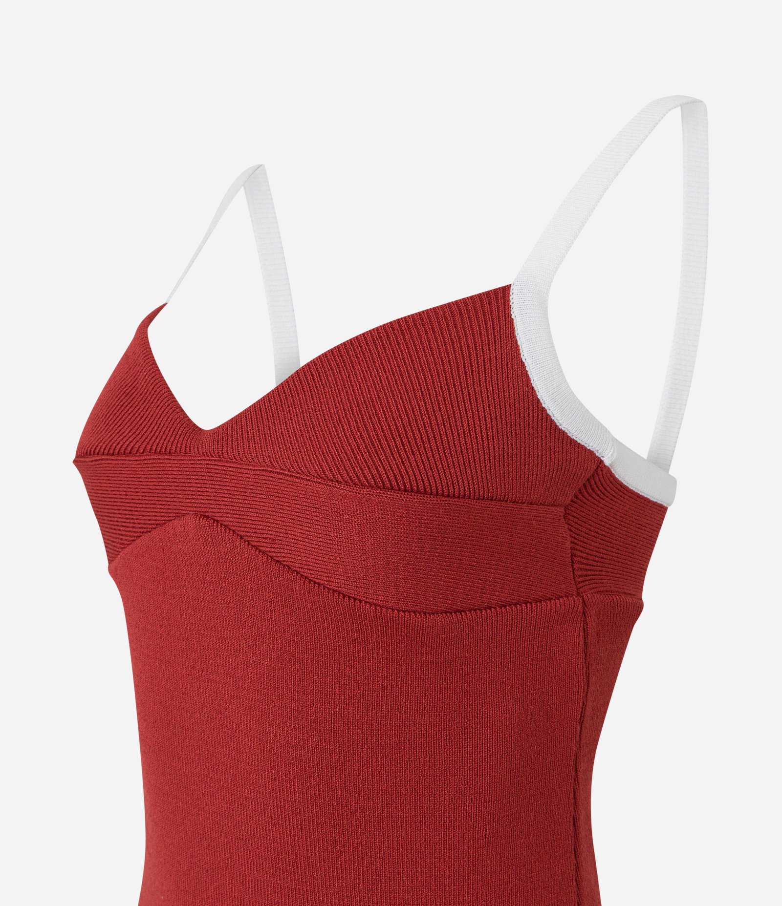 Vestido Midi om Alça Contrastante e Busto Texturizado Marrom Terracota 9