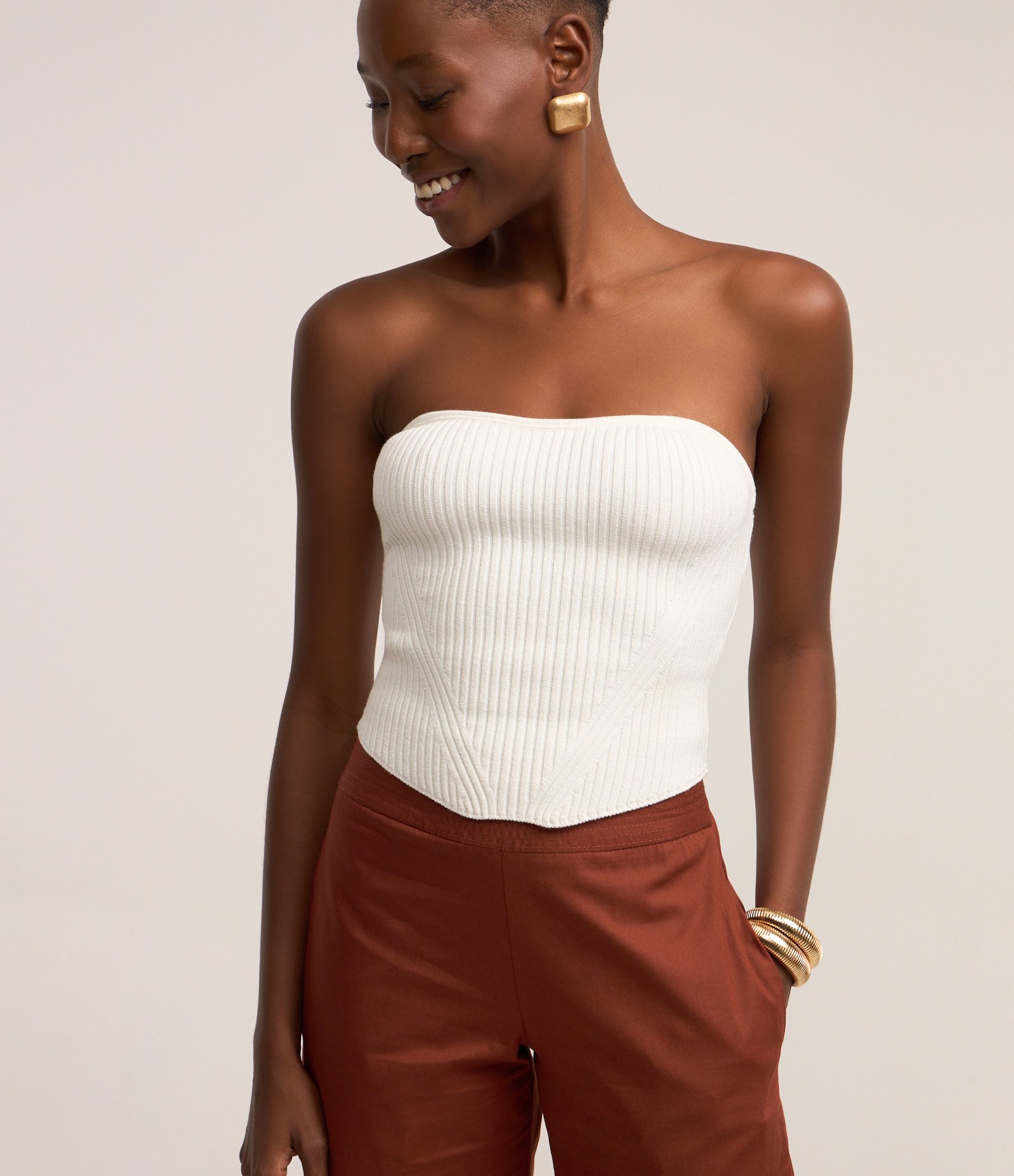 Top Corset Tomara Que Caia em Viscose Canelada Branco Neve 1