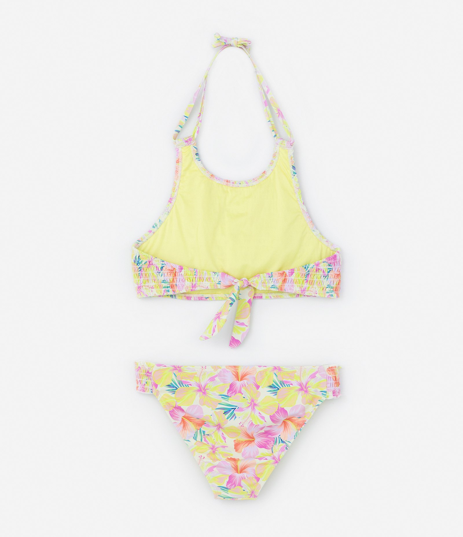 Biquíni Infantil com Lastex e Estampa Floral de Hibiscus - Tam 5 a 14 anos Amarelo 2