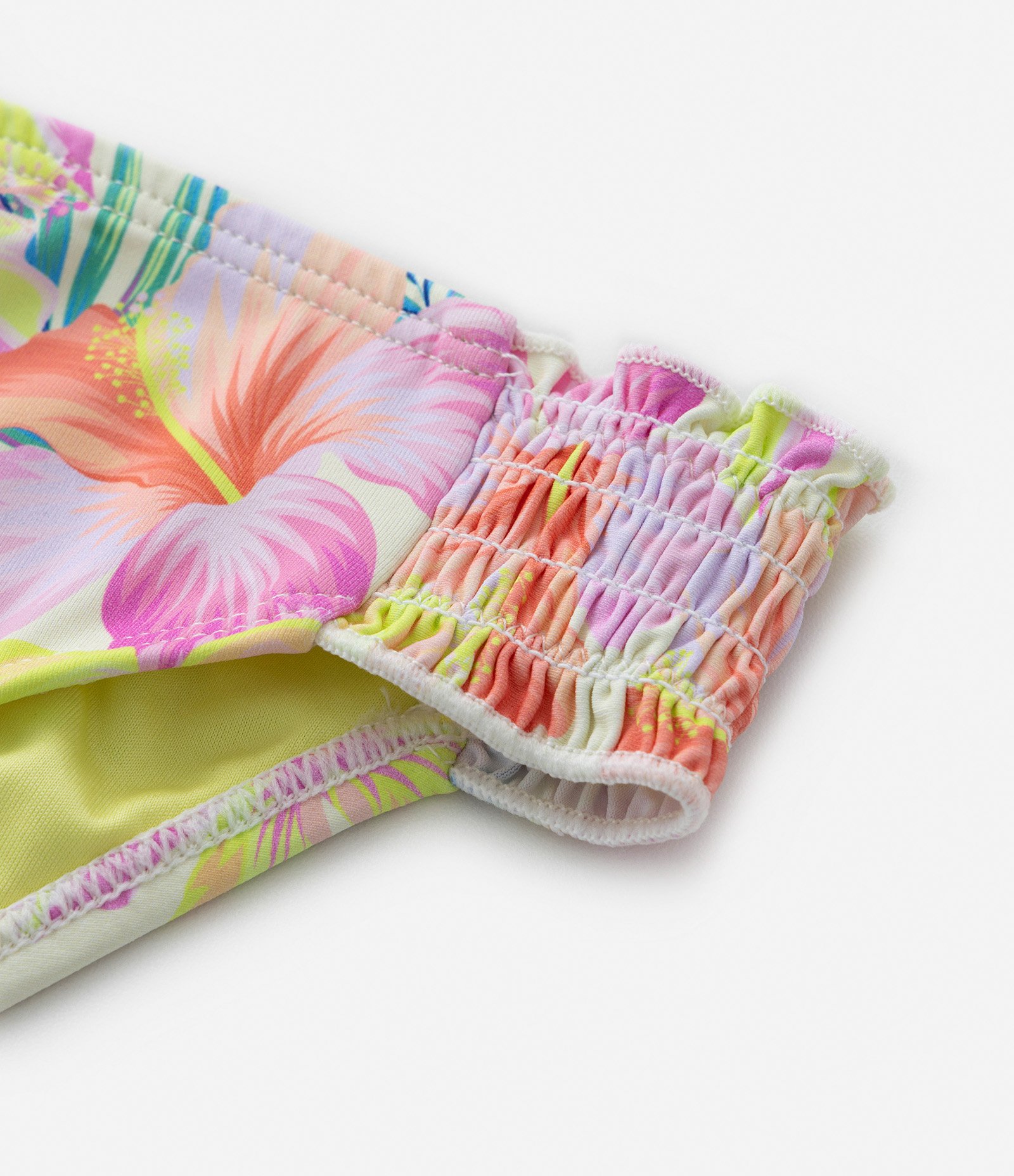 Biquíni Infantil com Lastex e Estampa Floral de Hibiscus - Tam 5 a 14 anos Amarelo 5