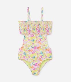 Maiô Infantil com Proteção UV e Estampa Floral - Tam 5 a 14 Anos