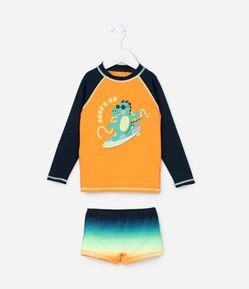 Conjunto de Praia Infantil com Proteção UV e Estampa Dino - Tam 1 a 4 Anos