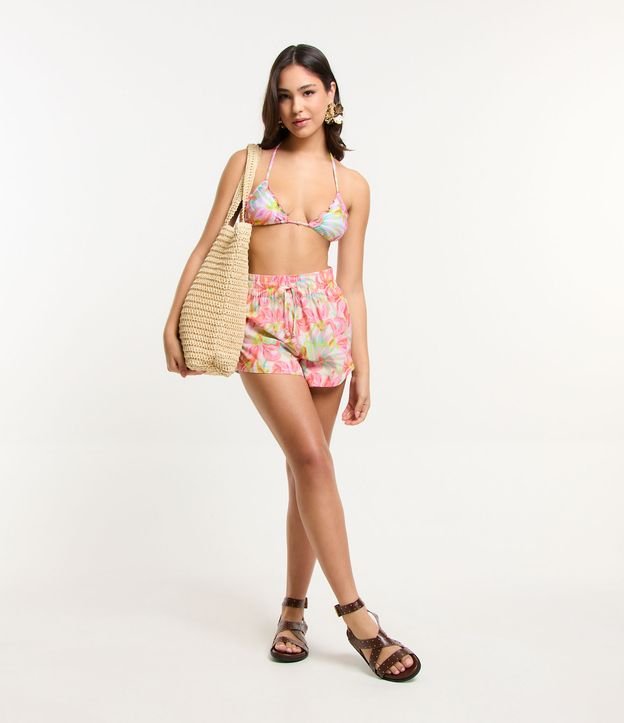 Saída de Praia Short em Chiffon com Amarração e Elástico no Cós
